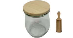 Zestaw Słoików 220 ml śr 60 mm 6 sztuk + Drewniane wieka, miarka