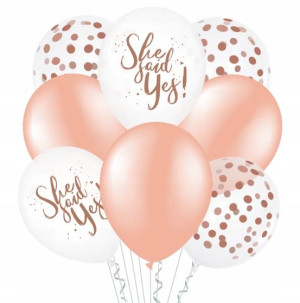 Balony She Said Yes rose gold z konfetti 8 szt. 30 cm