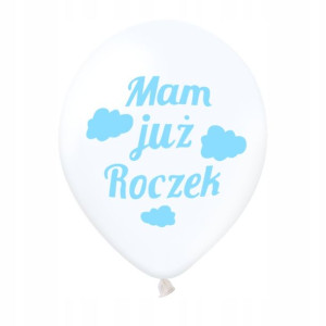 Balony napis Mam już Roczek chmurki 10 szt. 12 cali
