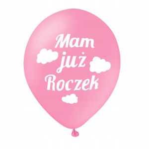 Balony różowe Mam już Roczek chmurki 10 szt. 12 cali