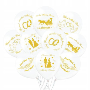 Balony ślubne ecru Złoty nadruk 20 szt. 30 cm