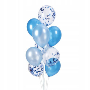 Balony niebieskie mix z konfetti zestaw 10 szt. 30 cm