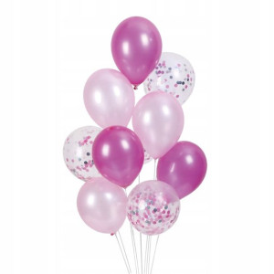 Balony różowe mix z konfetti zestaw 10 szt. 30 cm
