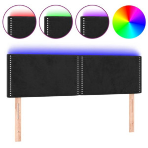 Zagłówek do łóżka z LED, czarny, 144x5x78/88 cm, aksamit