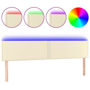 Zagłówek do łóżka z LED, kremowy, 180x5x78/88cm, sztuczna skóra