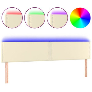 Zagłówek do łóżka z LED, kremowy, 200x5x78/88cm, sztuczna skóra