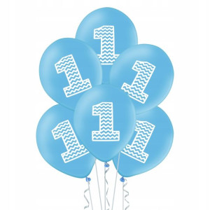Balony Urodzinowe cyfra 1 niebieskie 10 szt 12 cali