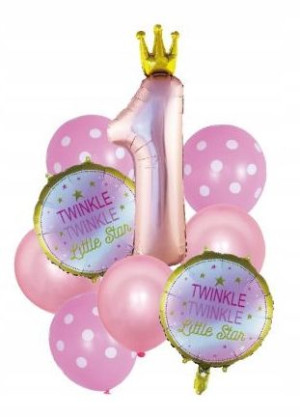 Balony urodzinowe 1 roczek zestaw różowy