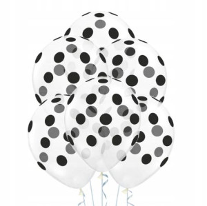 Balony transparentne w czarne kropki 6 szt. 30 cm