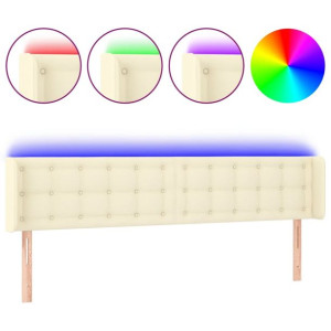 Zagłówek do łóżka z LED, kremowy, 203x16x78/88cm sztuczna skóra