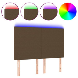 Zagłówek do łóżka z LED ciemnobrązowy 144x5x118/128 cm tkanina