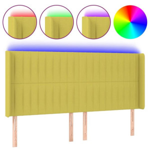 Zagłówek do łóżka z LED, zielony, 203x16x118/128 cm, tkanina