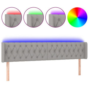 Zagłówek do łóżka z LED, jasnoszary, 203x16x78/88 cm, tkanina