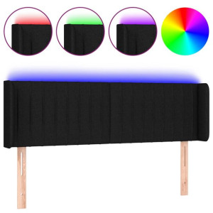 Zagłówek do łóżka z LED, czarny, 147x16x78/88 cm, tkanina