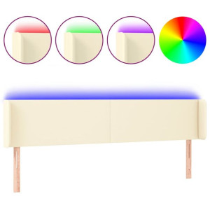 Zagłówek do łóżka z LED, kremowy, 183x16x78/88cm sztuczna skóra