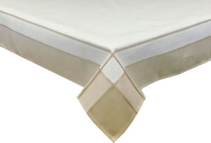 Obrus W Kratę 150x300 Na Stół Prostokątny Biało-beżowy