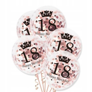 Balony z konfetti rose gold 18 Urodziny 5 szt. 30 cm