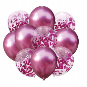 Balony zestaw ciemny róż chrom konfetti 30 cm 10 szt.