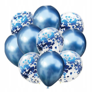 Balony zestaw niebieski chrom konfetti 30 cm 10 szt.