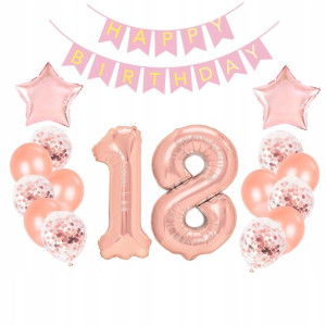 Balony zestaw rose gold na 18 urodziny duży