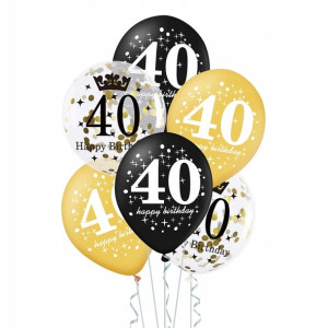 Balony zestaw z konfetti na 40 urodziny 6 szt. 30 cm