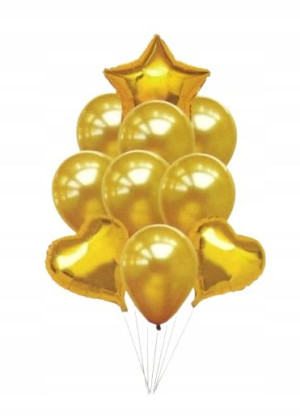 Balony zestaw złoty gwiazdki serca 10 szt. 30 cm
