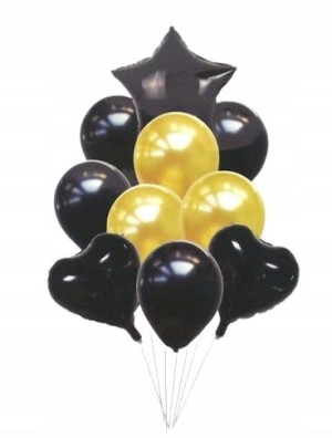 Balony zestaw czarny gwiazdki serca 10 szt. 30 cm