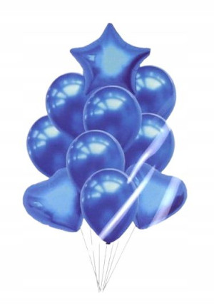 Balony zestaw niebieski gwiazdki serca 10 szt. 30 cm