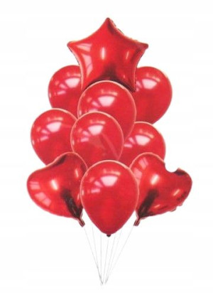 Balony zestaw czerwony gwiazdki serca 10 szt. 30 cm