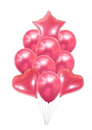 Balony zestaw różowy gwiazdki serca 10 szt. 30 cm