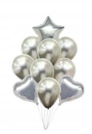 Balony zestaw srebrny gwiazdki serca 10 szt. 30 cm