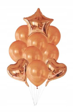 Balony zestaw różowe złoto gwiazdki serca 10 szt.