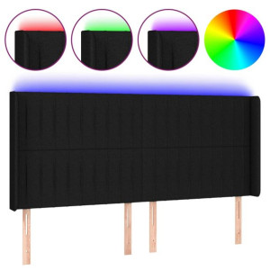 Zagłówek do łóżka z LED, czarny, 203x16x118/128 cm, tkanina