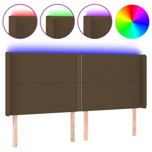 Zagłówek do łóżka z LED ciemnobrązowy 203x16x118/128 cm tkanina