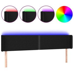Zagłówek do łóżka z LED, czarny, 203x16x78/88 cm, tkanina