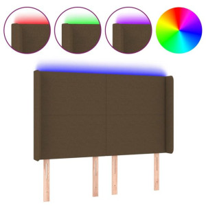 Zagłówek do łóżka z LED ciemnobrązowy 147x16x118/128 cm tkanina