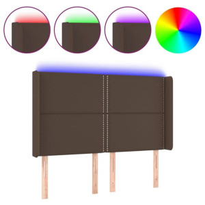 Zagłówek do łóżka z LED brązowy 147x16x118/128cm sztuczna skóra