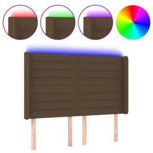 Zagłówek do łóżka z LED ciemnobrązowy 147x16x118/128 cm tkanina