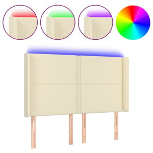 Zagłówek do łóżka z LED kremowy 147x16x118/128cm sztuczna skóra