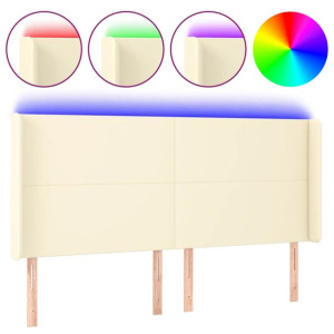 Zagłówek do łóżka z LED kremowy 203x16x118/128cm sztuczna skóra