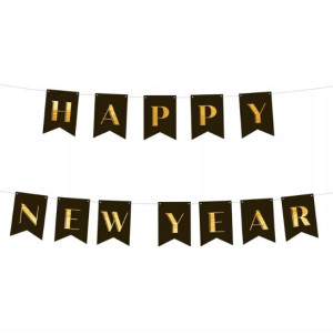 Baner Happy New Year czarny 250 cm SYLWESTER