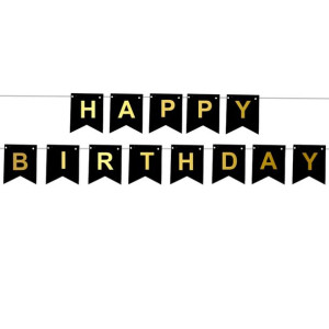 Baner urodzinowy Happy Birthday czarny złoty napis