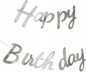 Baner happy birthday Srebrny 17x150 cm