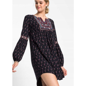 Bonprix Czarna Luźna Krótka Sukienka Damska Z Długim Rękawem Boho 36-38