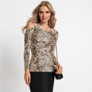 Dopasowana Bluzka W Panterkę Z Wycięciami 40-42 930808