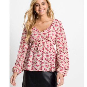 Luźna Bluzka W Kwiaty Z Wiązaniem W Pasie 42-44 931126