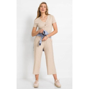 Bonprix Beżowy Kombinezon Damski Overall W Paski Kuloty Guziki 44-46 927869