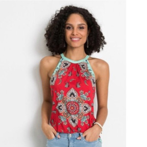 Bonprix Czerwony Top Z Ornamentnym Wzorem 52-54 975360