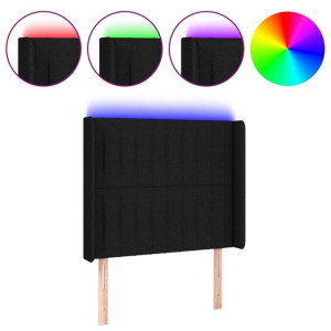 Zagłówek do łóżka z LED, czarny, 103x16x118/128 cm, tkanina