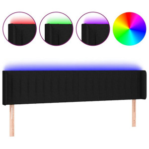 Zagłówek do łóżka z LED, czarny, 203x16x78/88 cm, tkanina